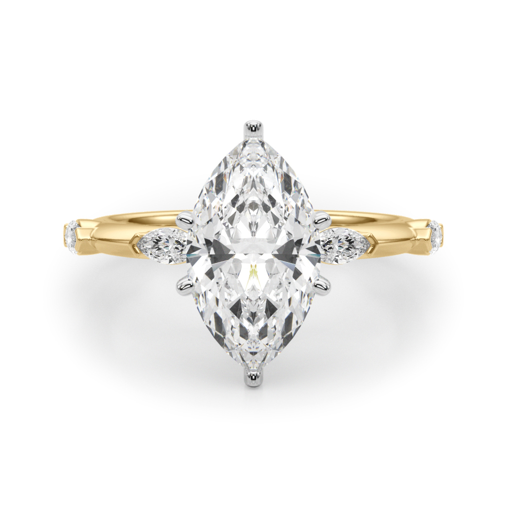 0.2 Ct Lab Grown Diamond Marquise Cut Stevlina  Side Stone Engagement Rings in Silver 925