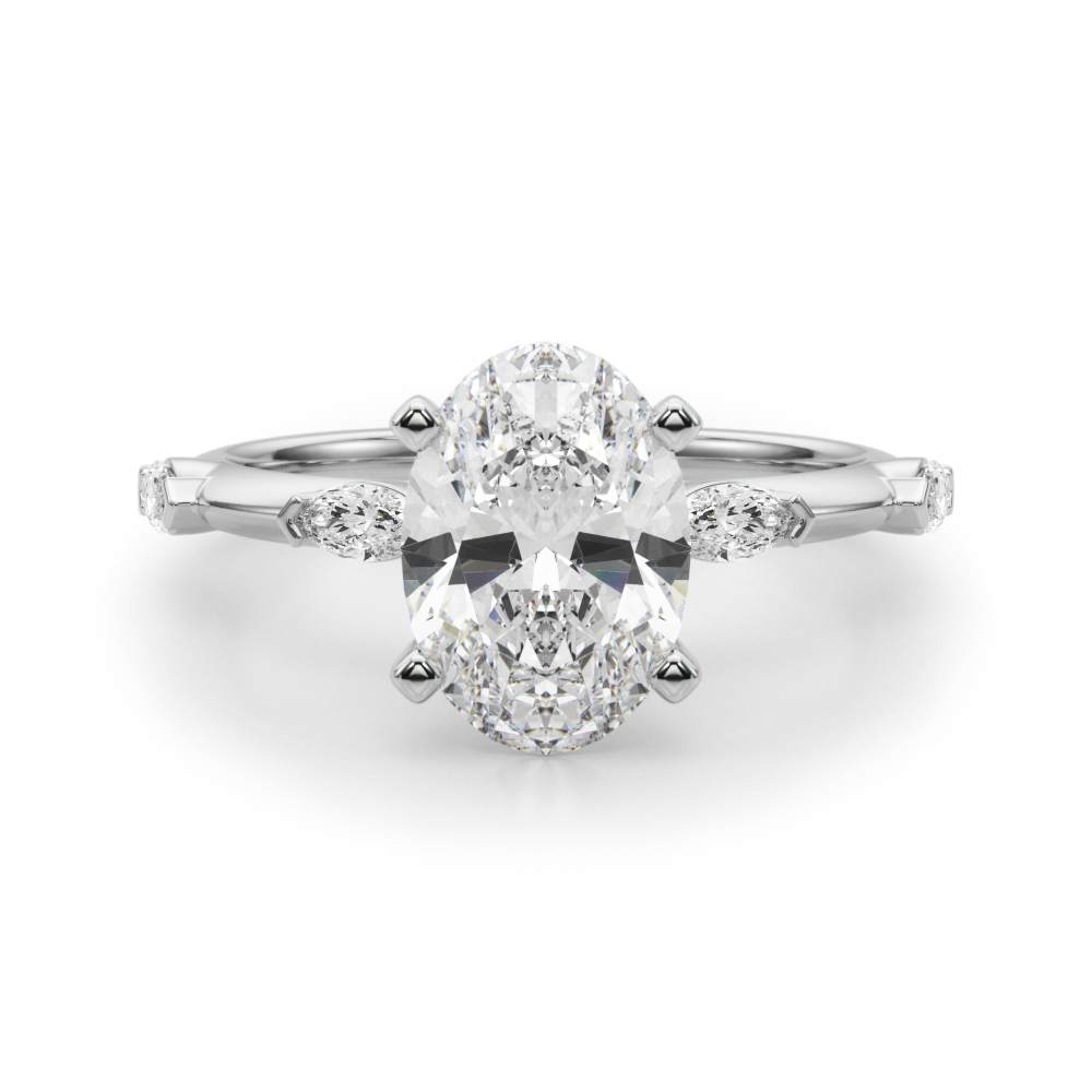 0.2 Ct Lab Grown Diamond Oval Cut Stevlina  Side Stone Engagement Rings in Silver 925