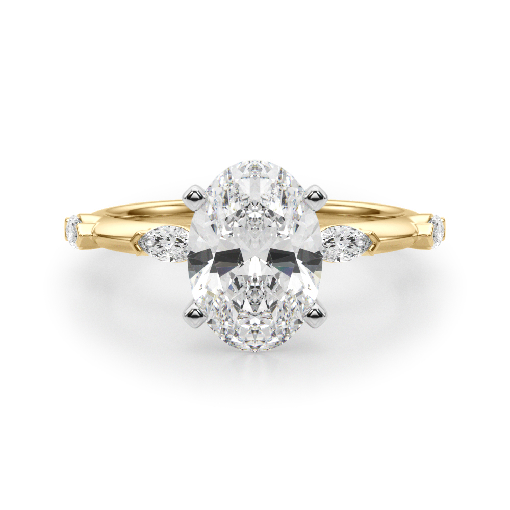 0.2 Ct Lab Grown Diamond Oval Cut Stevlina  Side Stone Engagement Rings in Silver 925