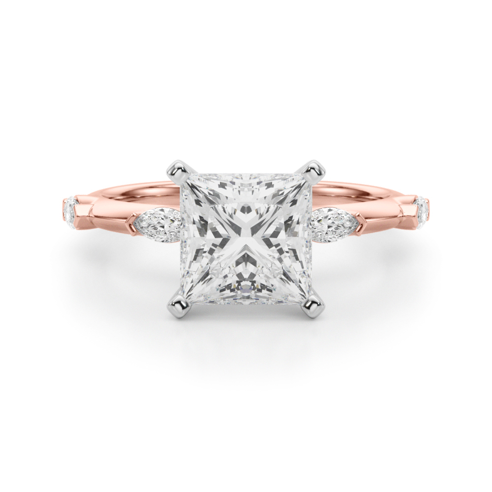 Stevlina Lab Grown Diamond Rose Gold 4 Prong Side Stone Engagement Ring