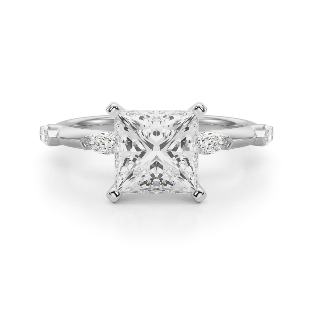 0.2 Ct Lab Grown Diamond Princess Cut Stevlina  Side Stone Engagement Rings in Silver 925