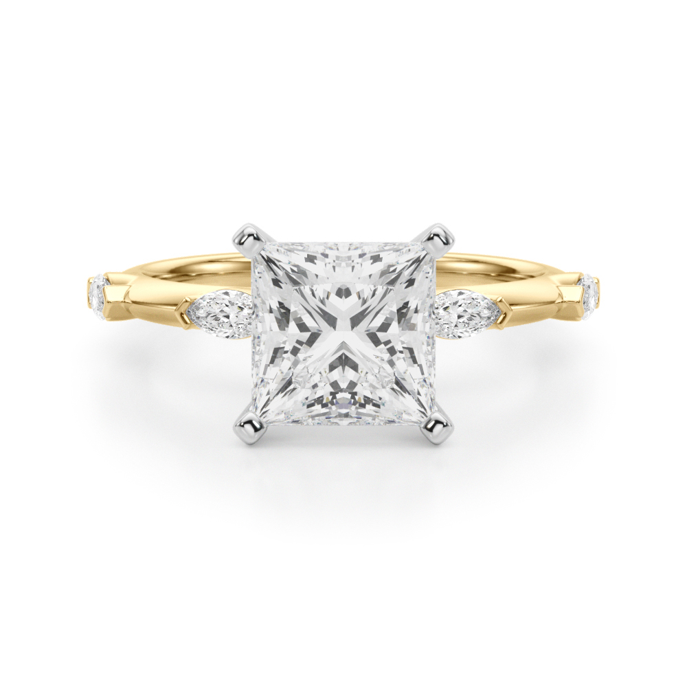 0.2 Ct Lab Grown Diamond Princess Cut Stevlina  Side Stone Engagement Rings in Silver 925