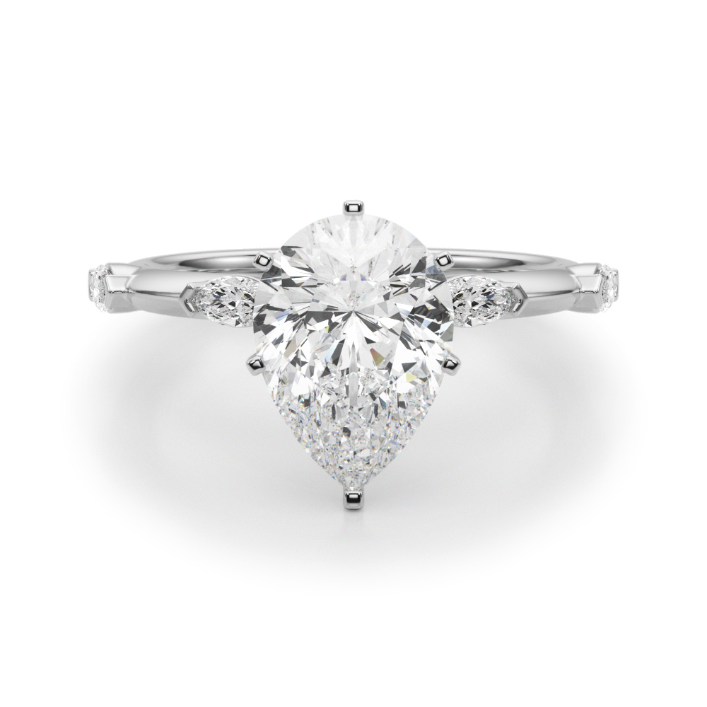 0.2 Ct Lab Grown Diamond Pear Cut Stevlina  Side Stone Engagement Rings in Silver 925