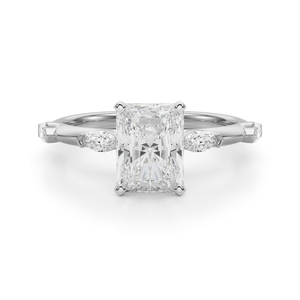 0.2 Ct Lab Grown Diamond Radiant Cut Stevlina  Side Stone Engagement Rings in Silver 925