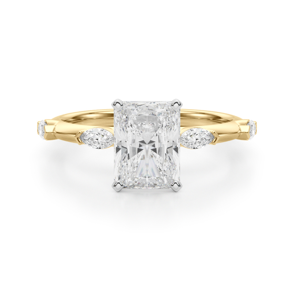 0.2 Ct Lab Grown Diamond Radiant Cut Stevlina  Side Stone Engagement Rings in Silver 925