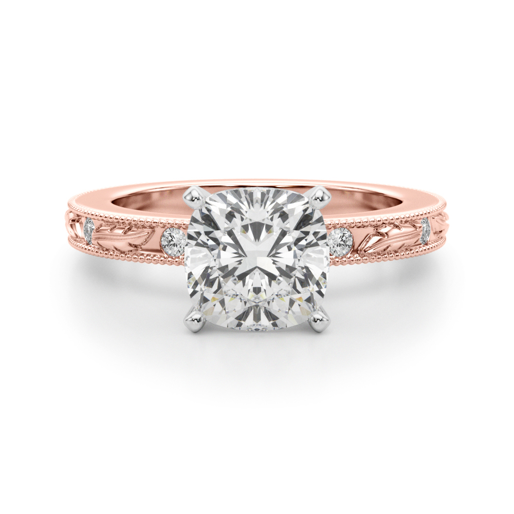 Stevlin Lab Grown Diamond Rose Gold 4 Prong Side Stone Engagement Ring