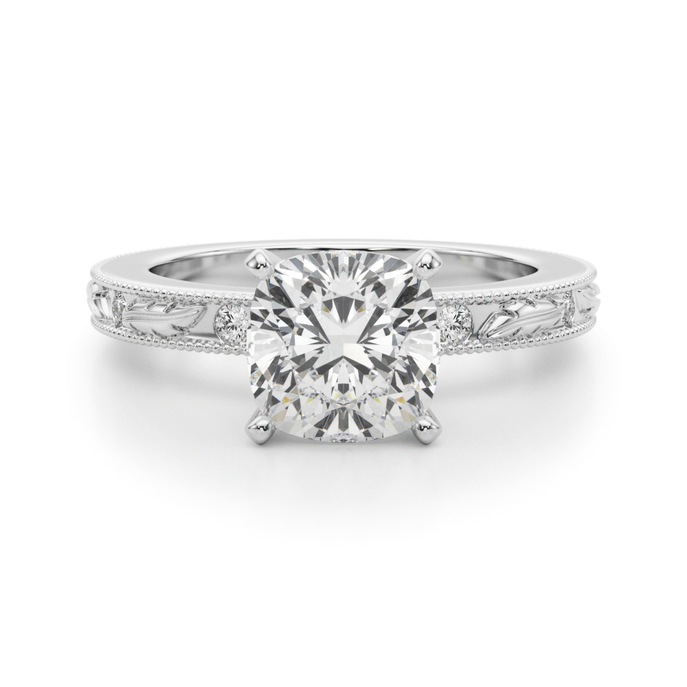 0.2 Ct Lab Grown Diamond Cushion Cut Stevlin  Side Stone Engagement Rings in Silver 925