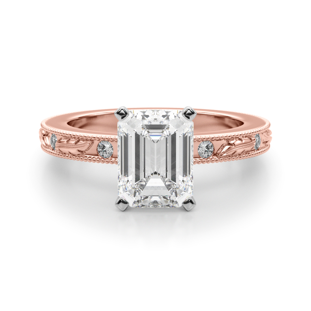 Stevlin Lab Grown Diamond Rose Gold 4 Prong Side Stone Engagement Ring