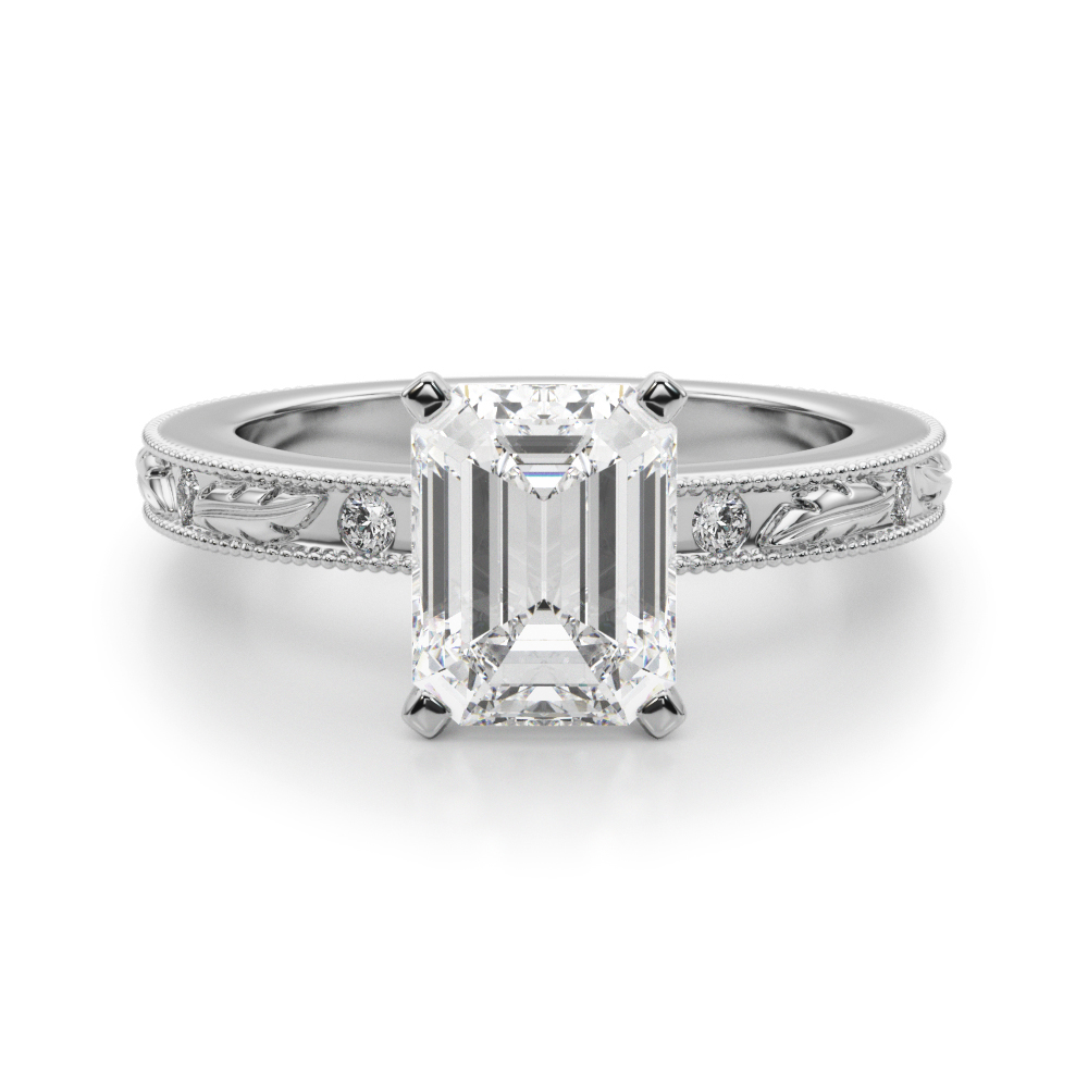0.2 Ct Lab Grown Diamond Emerald Cut Stevlin  Side Stone Engagement Rings in Silver 925