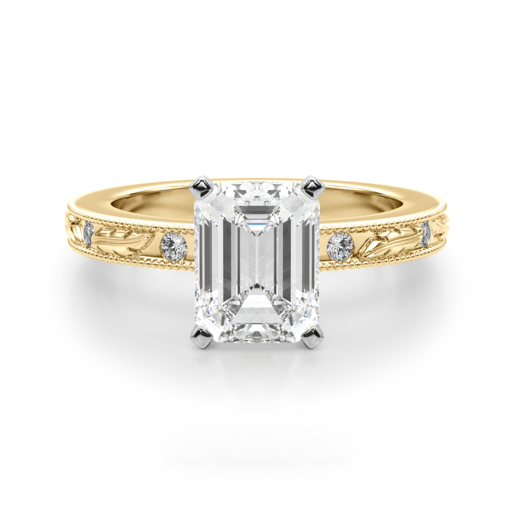 0.2 Ct Lab Grown Diamond Emerald Cut Stevlin  Side Stone Engagement Rings in Silver 925