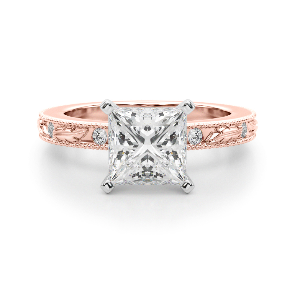 Stevlin Lab Grown Diamond Rose Gold 4 Prong Side Stone Engagement Ring