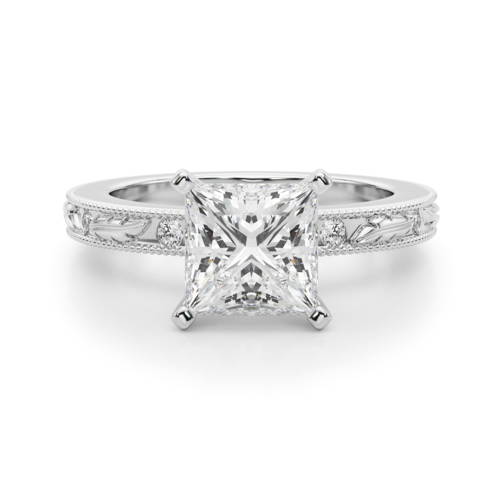 0.2 Ct Lab Grown Diamond Princess Cut Stevlin  Side Stone Engagement Rings in Silver 925