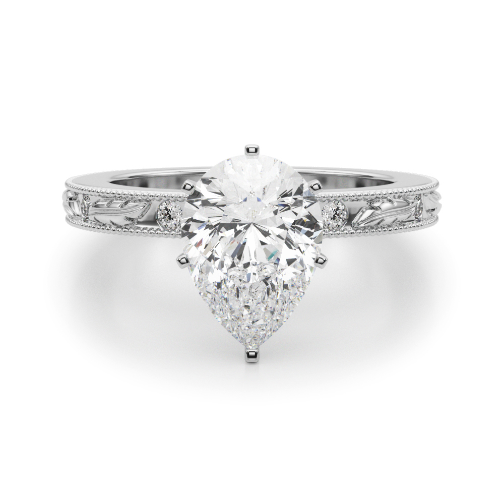0.2 Ct Lab Grown Diamond Pear Cut Stevlin  Side Stone Engagement Rings in Silver 925