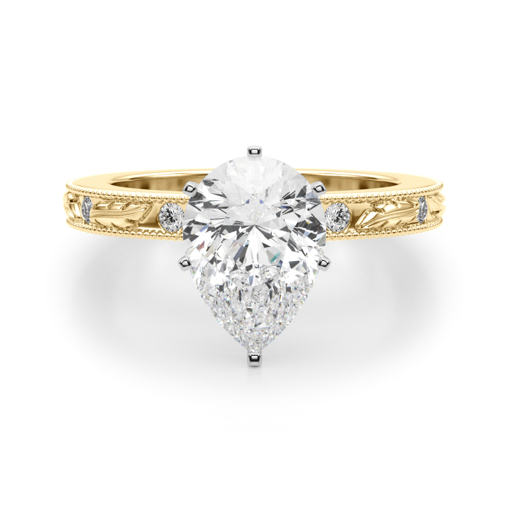 Stevlin Lab Grown Diamond Yellow Gold 6 Prong Side Stone Engagement Ring