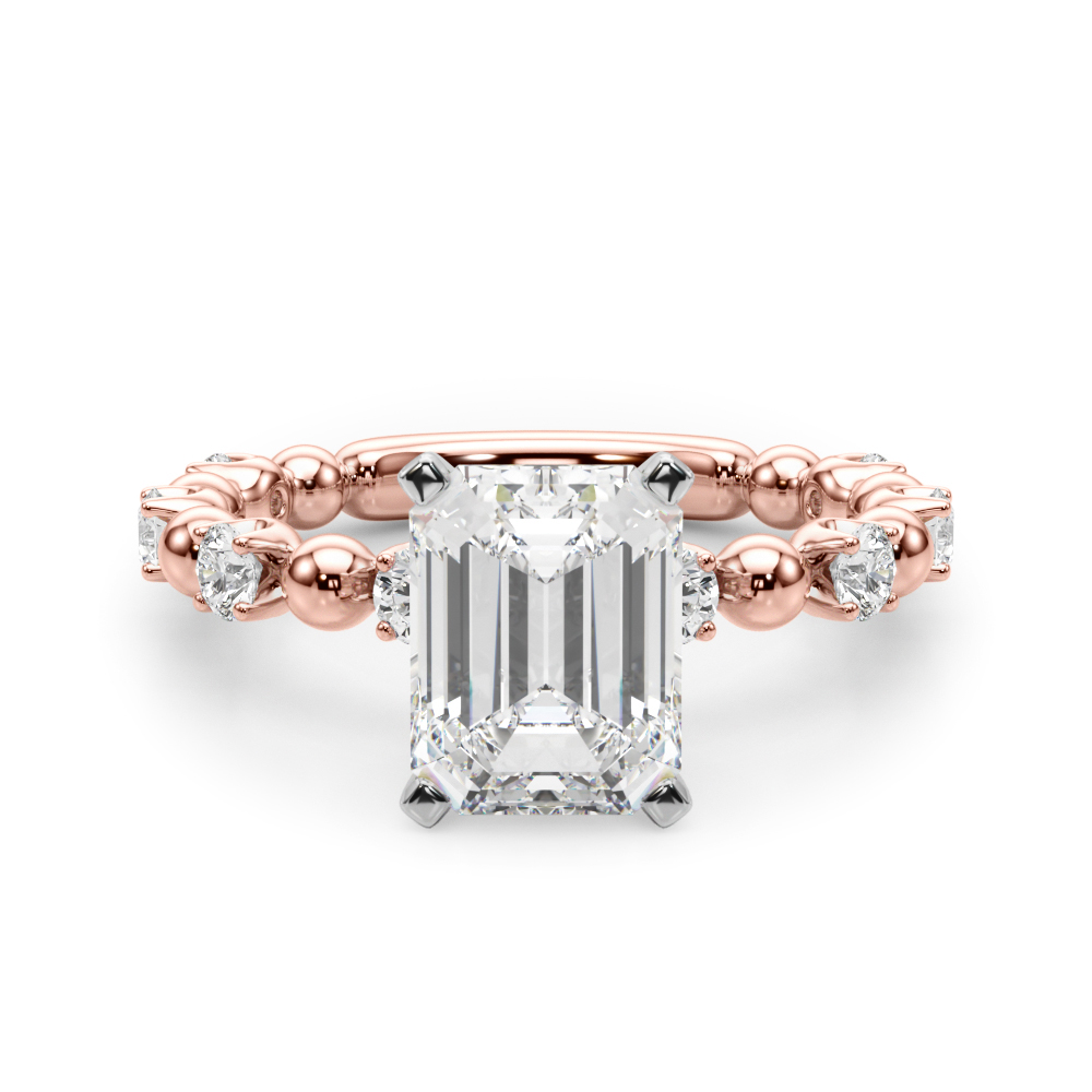 Pricilian Lab Grown Diamond Rose Gold 4 Prong Side Stone Engagement Ring