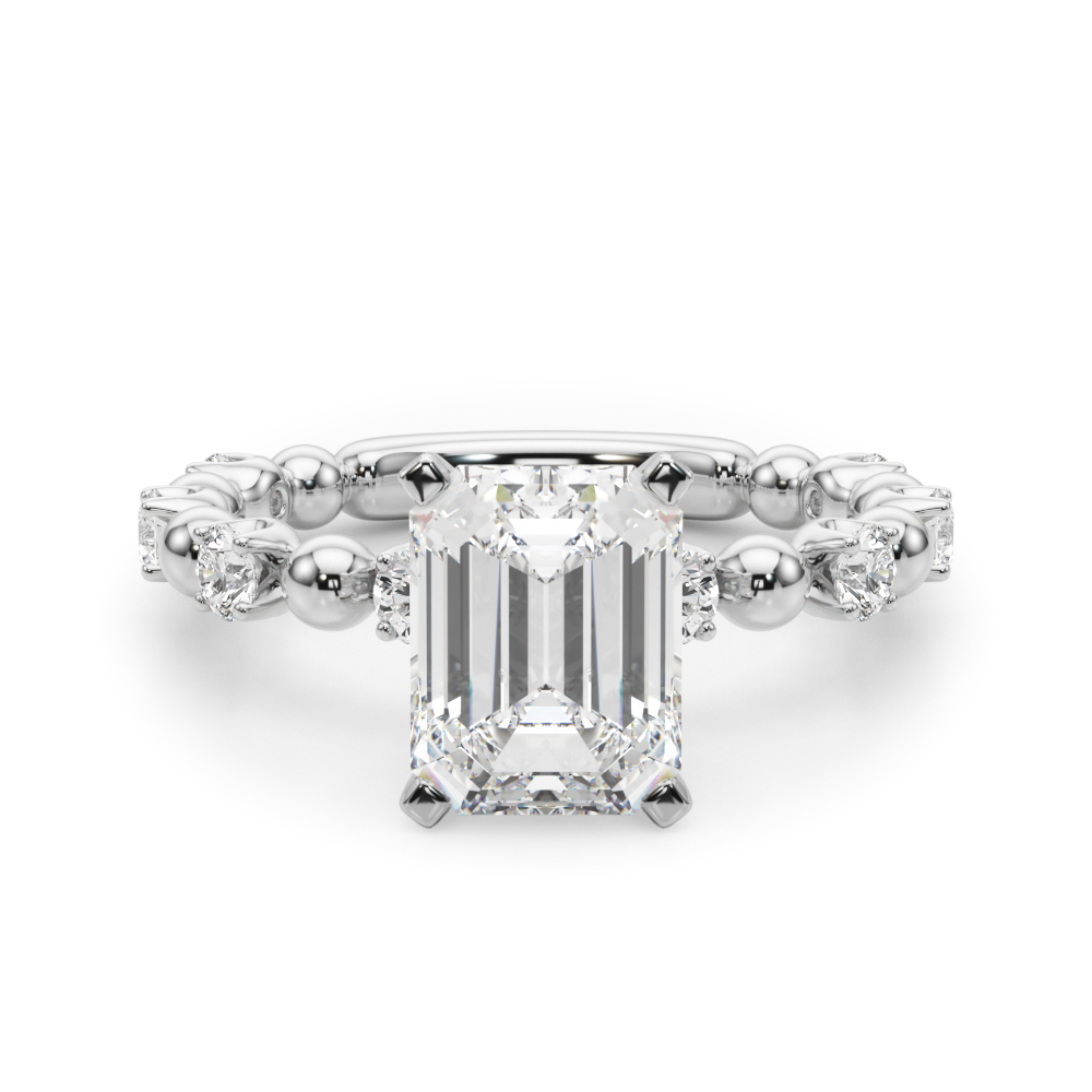 0.2 Ct Lab Grown Diamond Emerald Cut Pricilian  Side Stone Engagement Rings in Silver 925