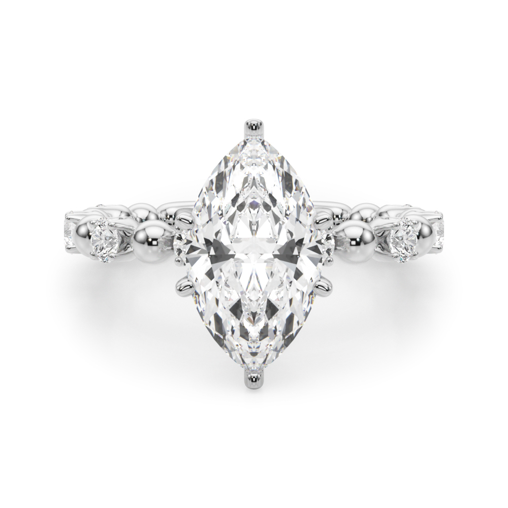 0.2 Ct Lab Grown Diamond Marquise Cut Pricilian  Side Stone Engagement Rings in Silver 925
