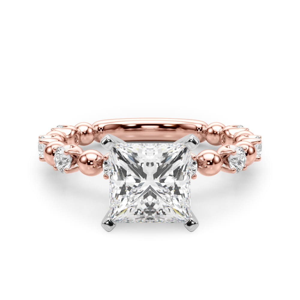0.2 Ct Natural Diamond Princess Cut Pricilian  Side Stone Engagement Rings in Silver 925