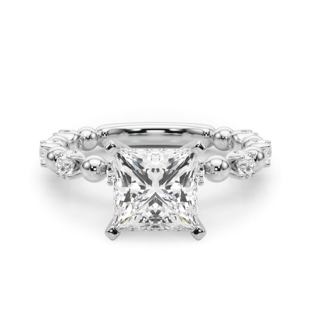 0.2 Ct Natural Diamond Princess Cut Pricilian  Side Stone Engagement Rings in Silver 925
