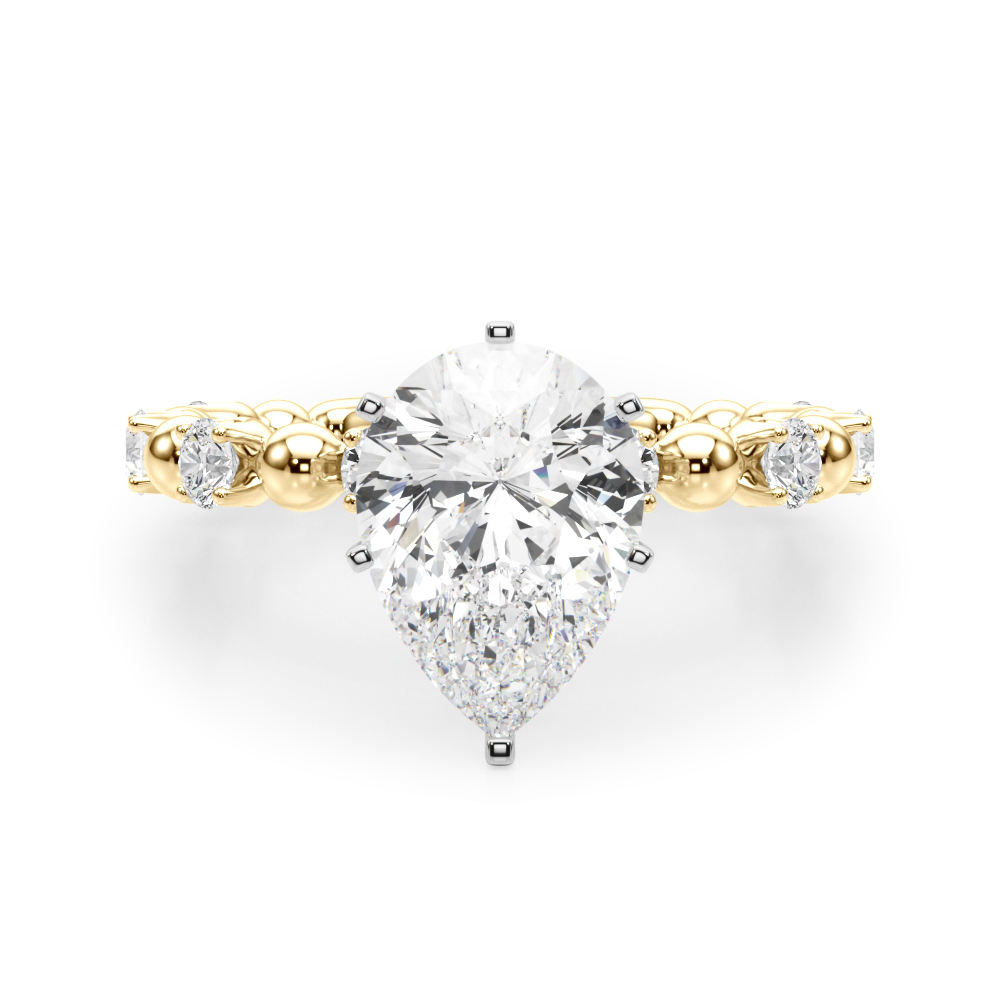 Pricilian Lab Grown Diamond Yellow Gold 6 Prong Side Stone Engagement Ring