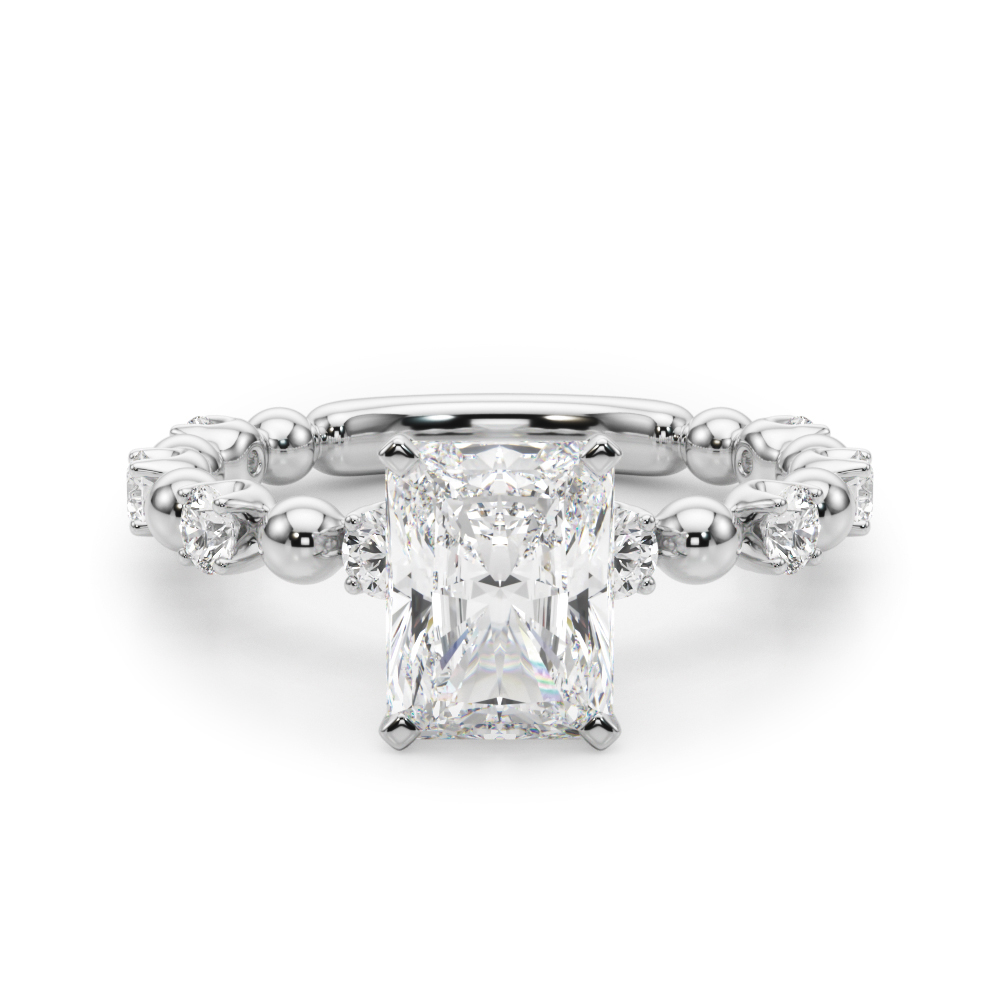0.2 Ct Lab Grown Diamond Radiant Cut Pricilian  Side Stone Engagement Rings in Silver 925
