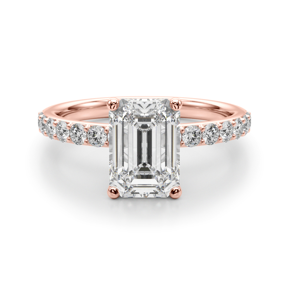 0.2 Ct Lab-Created Diamond Emerald Cut Elidza  Halo Engagement Rings in Silver 925