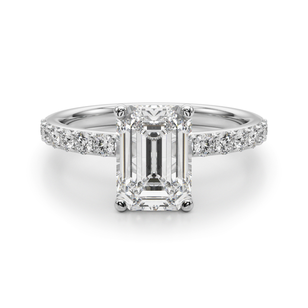 0.2 Ct Lab-Created Diamond Emerald Cut Elidza  Halo Engagement Rings in Silver 925
