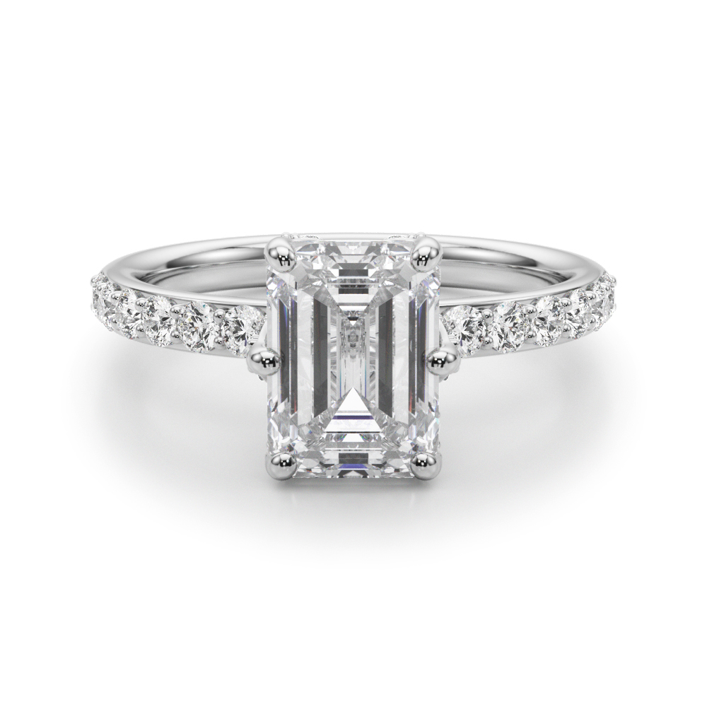 0.2 Ct Lab-Created Diamond Emerald Cut Eliza  Halo Engagement Rings in Silver 925
