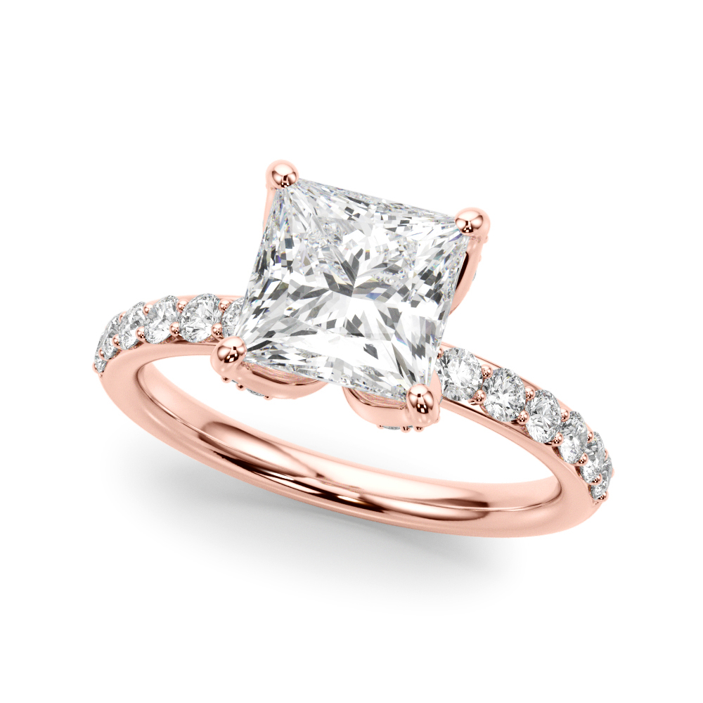 0.2 Ct Natural Diamond Princess Cut Yulie  Halo Engagement Rings in Silver 925