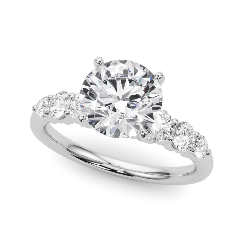 0.5 Ct Natural Round Cut Evie  Side Stone Diamond Rings in Silver 925