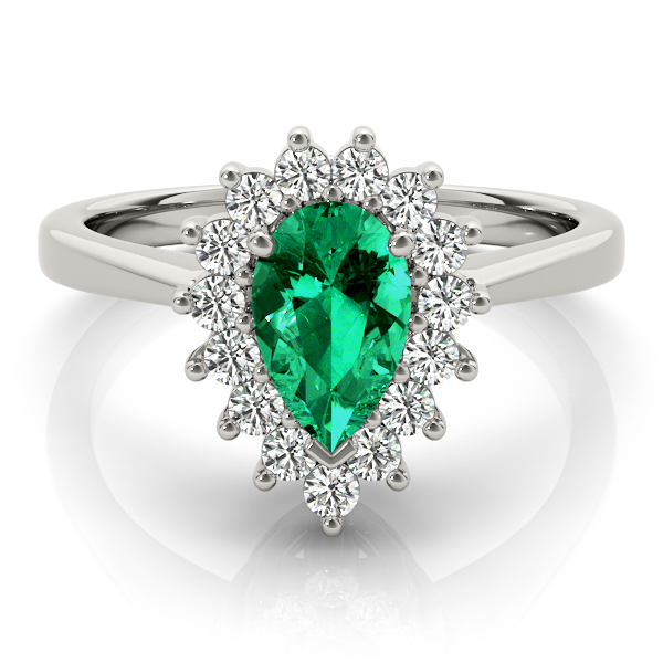 0.2 Ct Emerald Pear Cut Daniella  Halo Engagement Rings in Silver 925