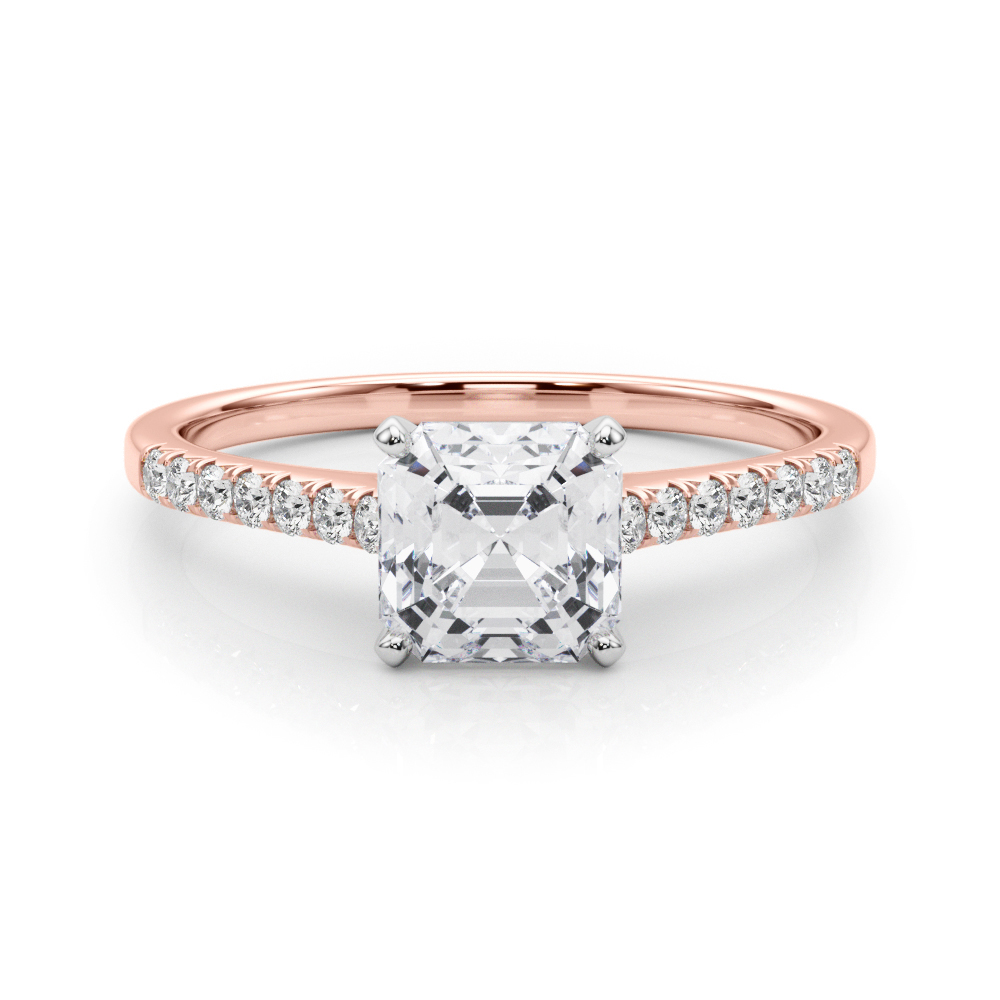 0.2 Ct Lab Grown Diamond Asscher Cut Nahomi  Side Stone Engagement Rings in Silver 925