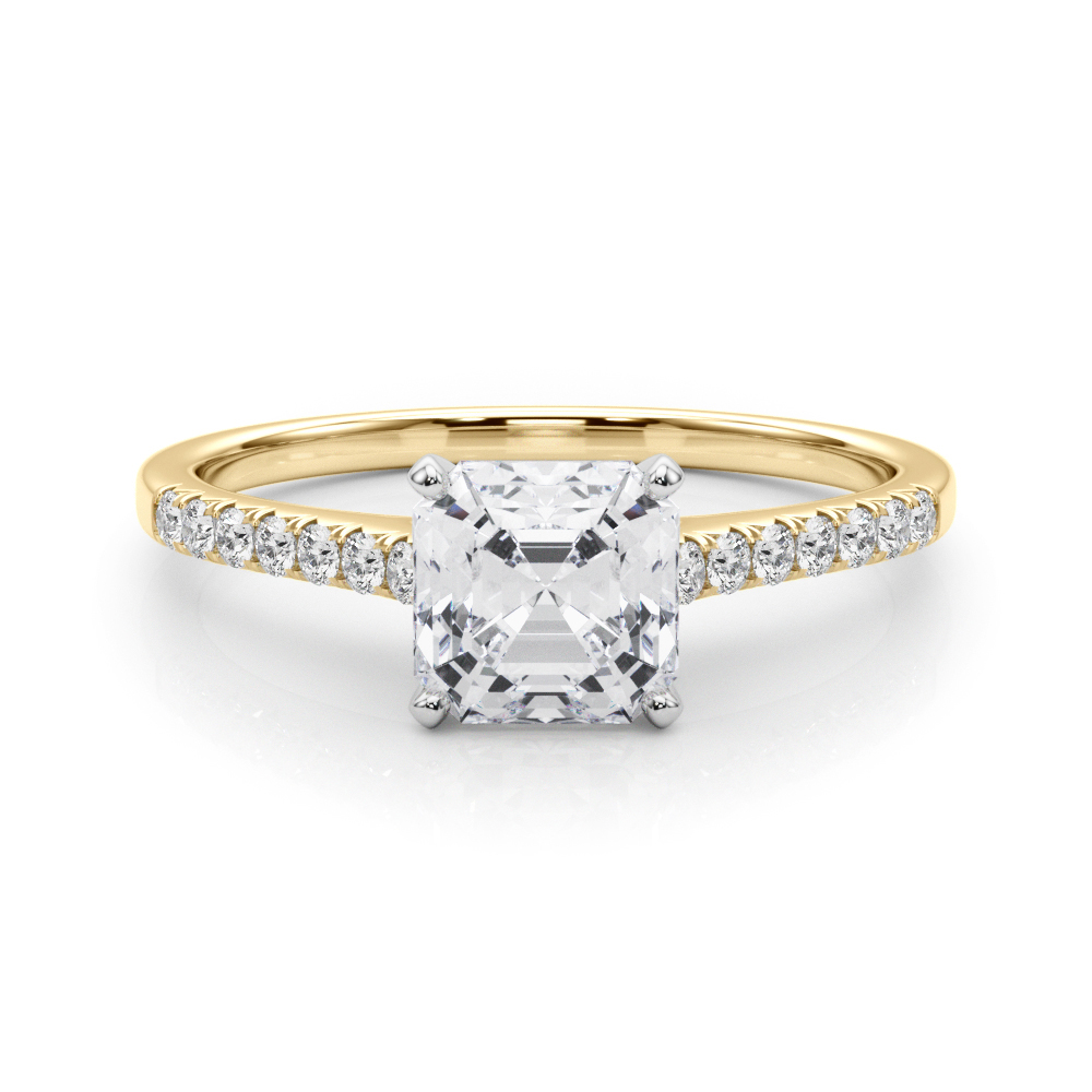 0.2 Ct Lab Grown Diamond Asscher Cut Nahomi  Side Stone Engagement Rings in Silver 925