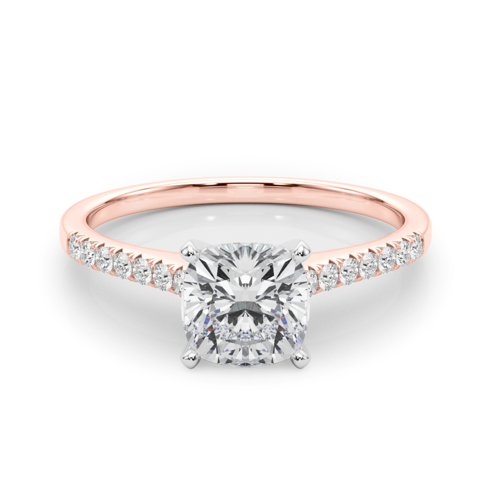 Nahomi Lab Grown Diamond Rose Gold 4 Prong Side Stone Engagement Ring