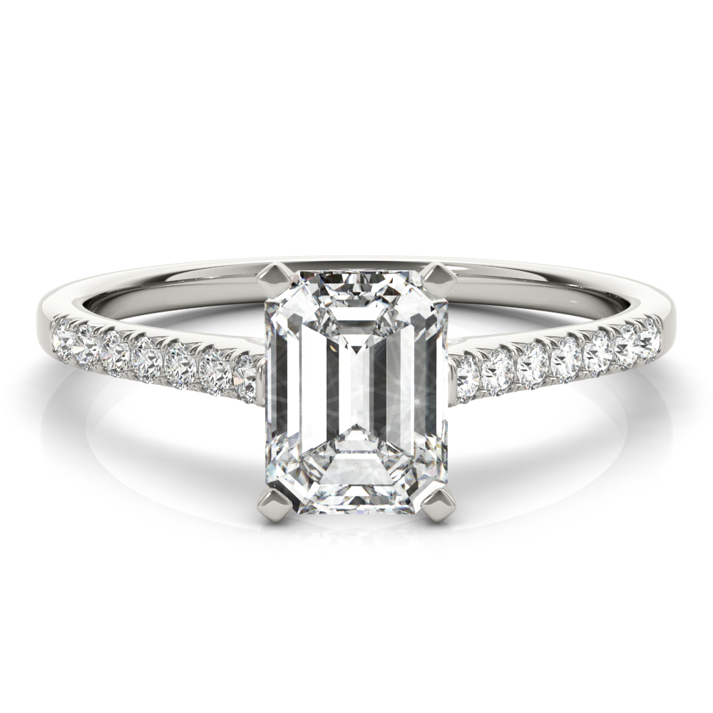 0.2 Ct Lab-Created Diamond Emerald Cut Nahomi  Side Stone Engagement Rings in Silver 925