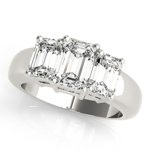 0.2 Ct Natural Diamond Emerald Cut Yamira  Trilogy Engagement Rings in Silver 925