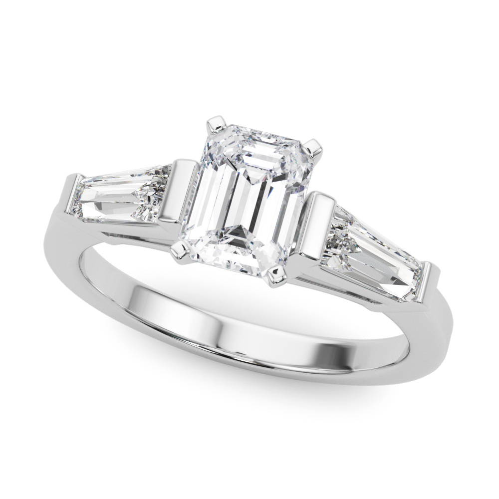 0.2 Ct Lab-Created Diamond Emerald Cut Vinaya  Trilogy Engagement Rings in Silver 925