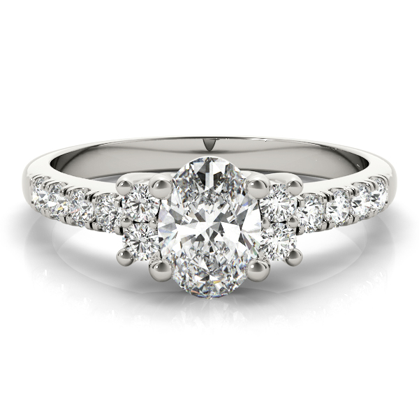 0.2 Ct Lab-Created Diamond Oval Cut Teeza  Side Stone Engagement Rings in Silver 925