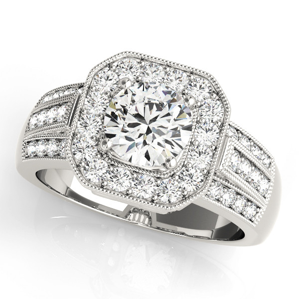 0.2 Ct Natural Round Cut Kamaya Halo Diamond Rings in Silver 925