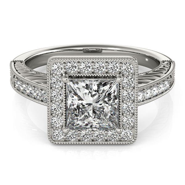 0.3 Ct Lab-Created Diamond Princess Cut Miriyam  Halo Engagement Rings in Silver 925