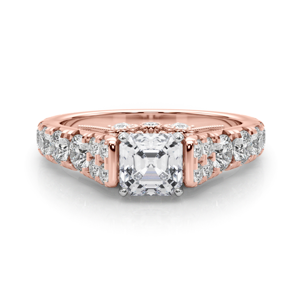 0.2 Ct Lab Grown Diamond Asscher Cut Deltina  Side Stone Engagement Rings in Silver 925