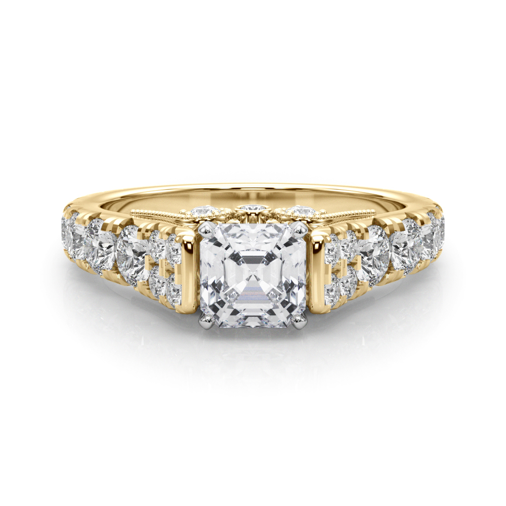 0.2 Ct Lab Grown Diamond Asscher Cut Deltina  Side Stone Engagement Rings in Silver 925
