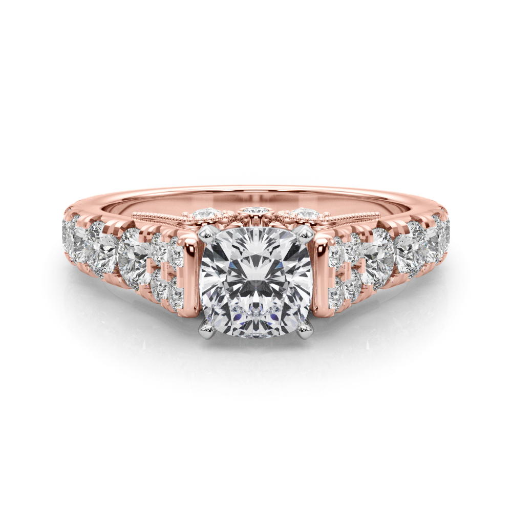 Deltina Lab Grown Diamond Rose Gold 4 Prong Side Stone Engagement Ring