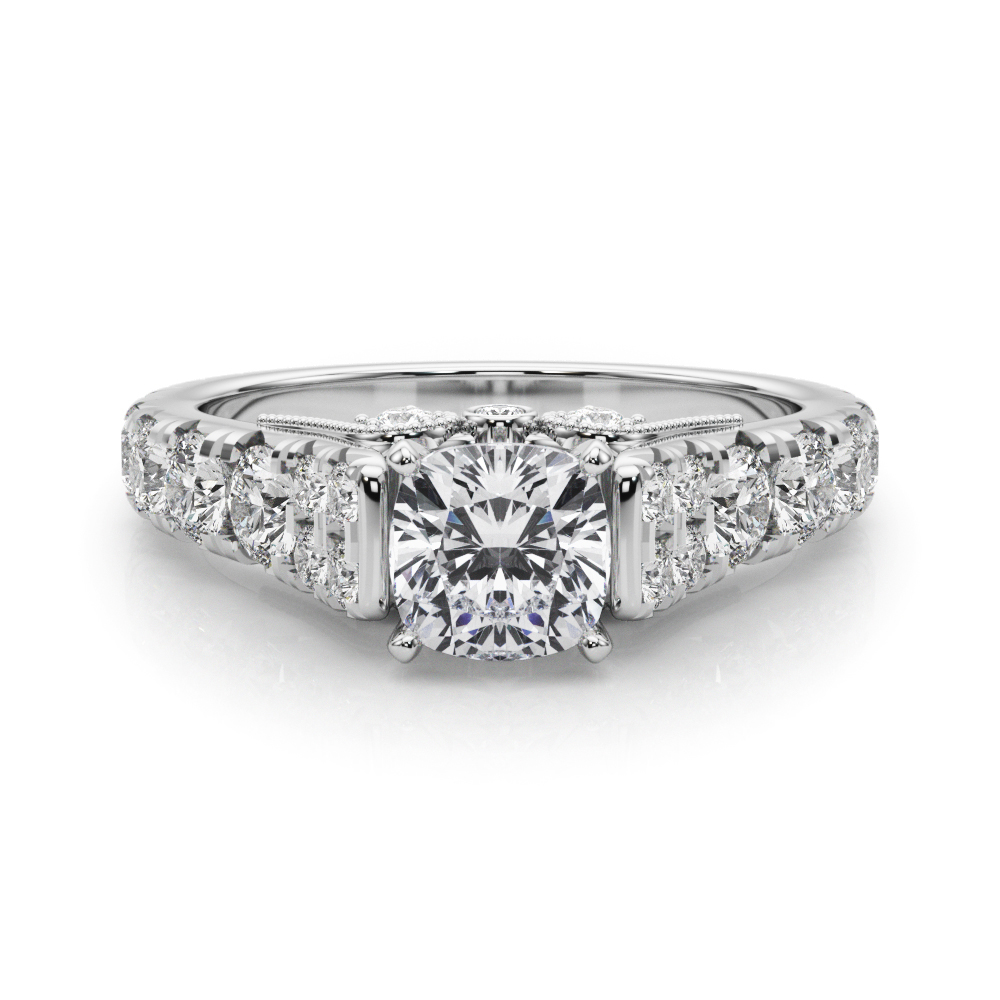 0.2 Ct Lab-Created Diamond Cushion Cut Deltina  Side Stone Engagement Rings in Silver 925
