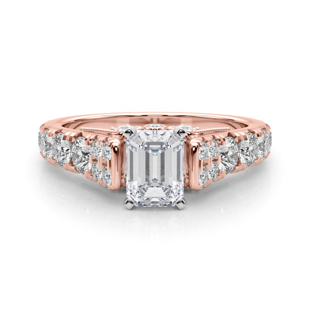 0.2 Ct Lab Grown Diamond Emerald Cut Deltina  Side Stone Engagement Rings in Silver 925