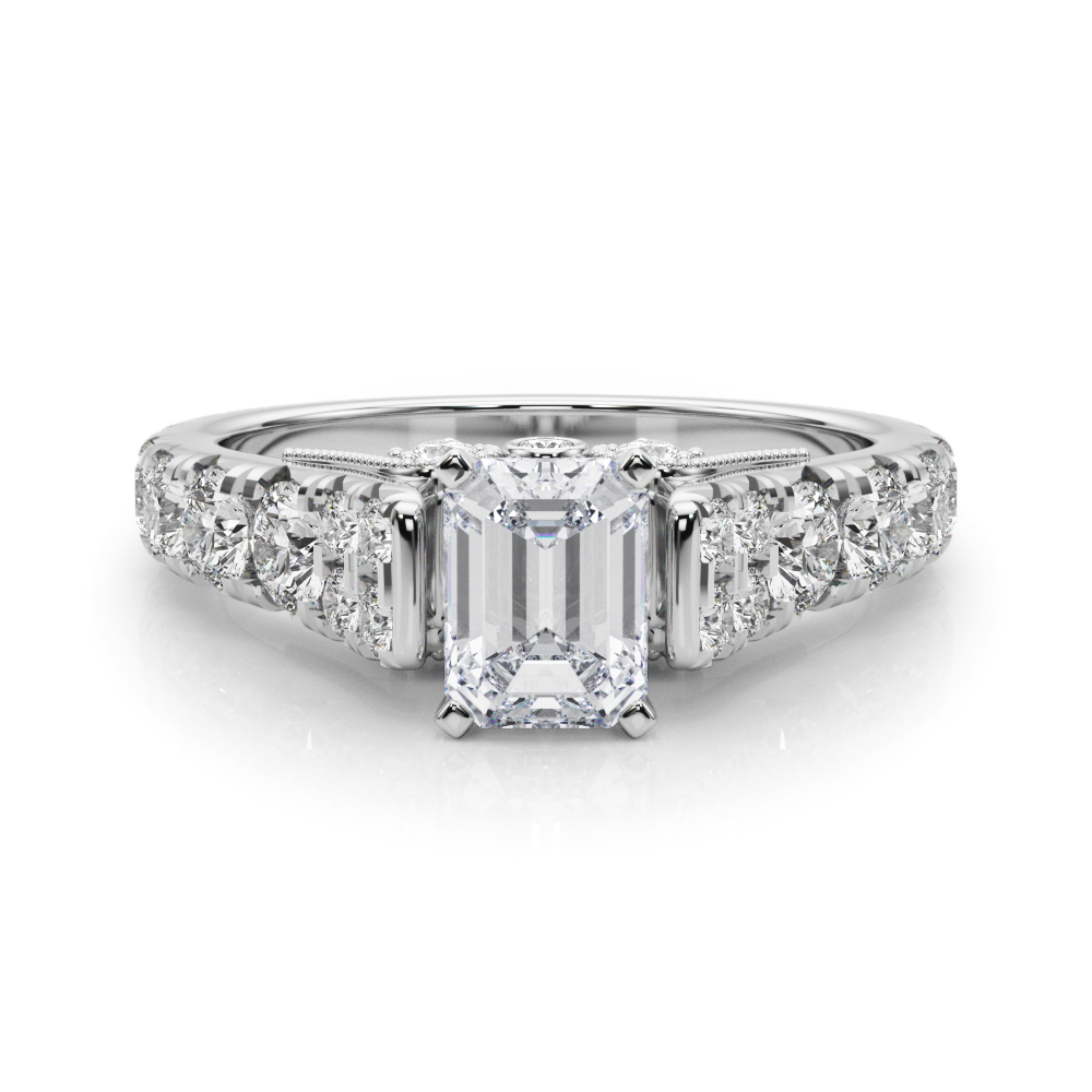 0.2 Ct Lab-Created Diamond Emerald Cut Deltina  Side Stone Engagement Rings in Silver 925
