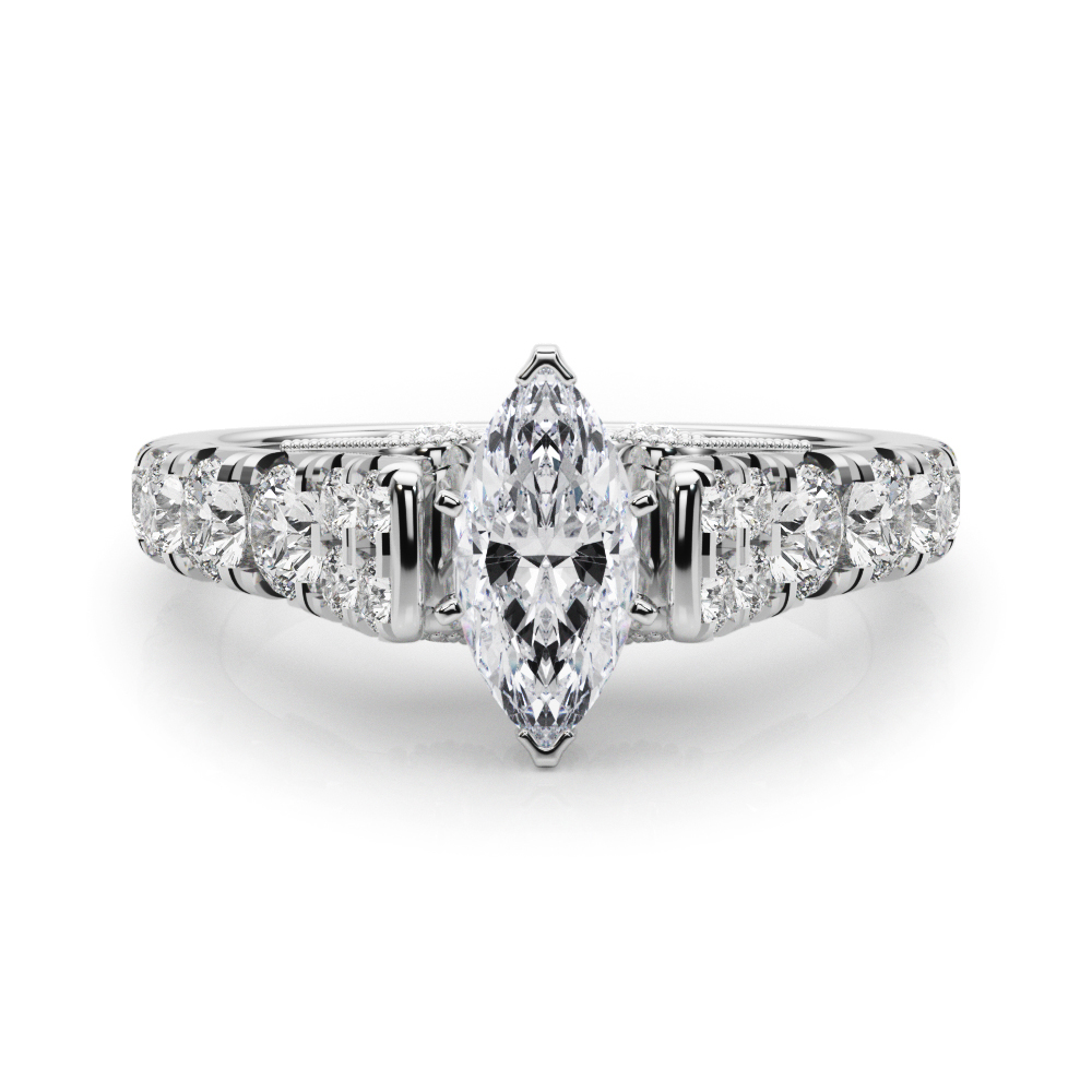 0.2 Ct Lab-Created Diamond Marquise Cut Deltina  Side Stone Engagement Rings in Silver 925