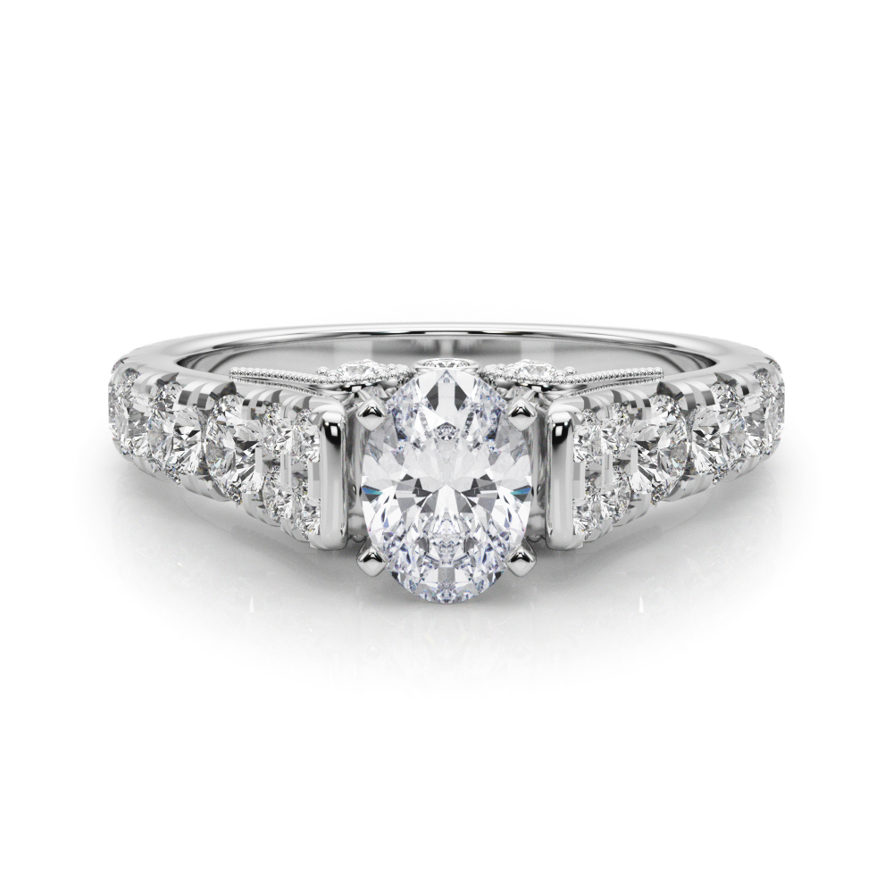 0.2 Ct Lab-Created Diamond Oval Cut Deltina  Side Stone Engagement Rings in Silver 925