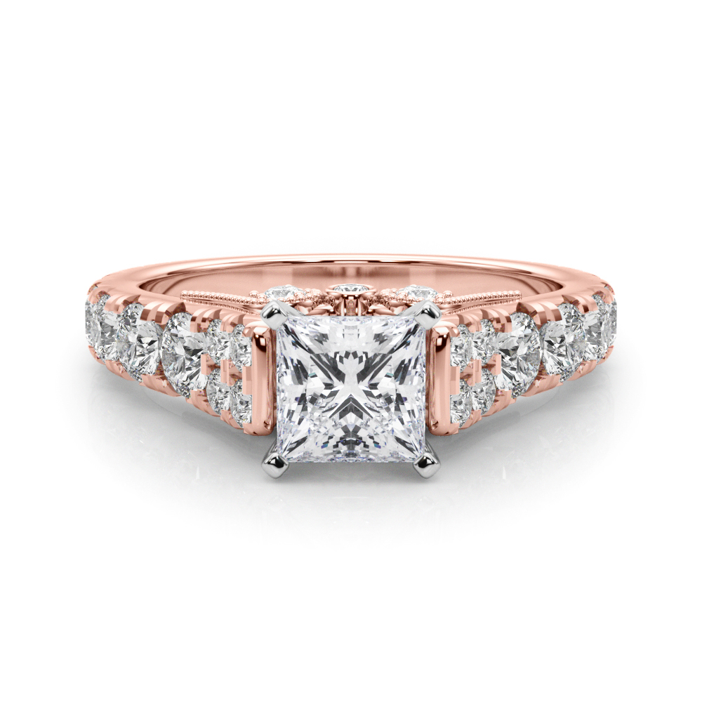 0.2 Ct Lab Grown Diamond Princess Cut Deltina  Side Stone Engagement Rings in Silver 925