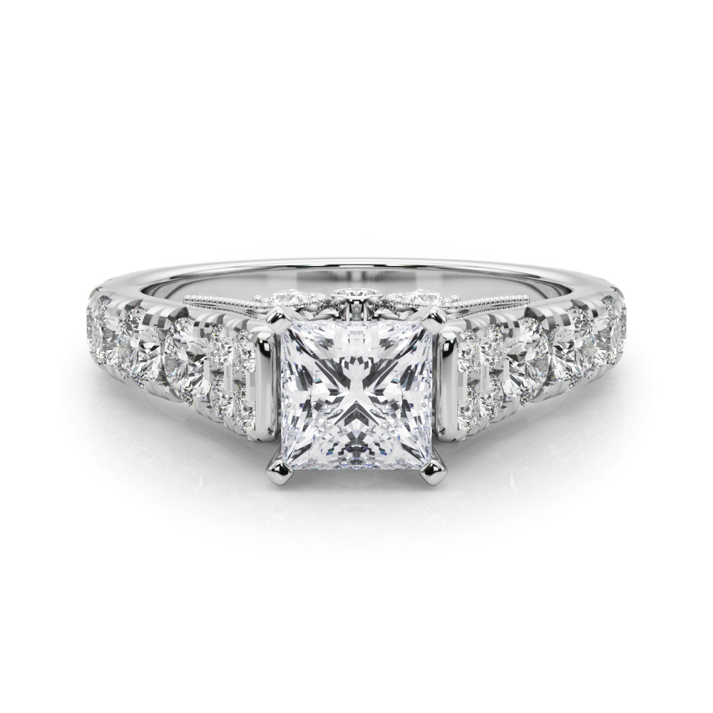 0.2 Ct Lab-Created Diamond Princess Cut Deltina  Side Stone Engagement Rings in Silver 925